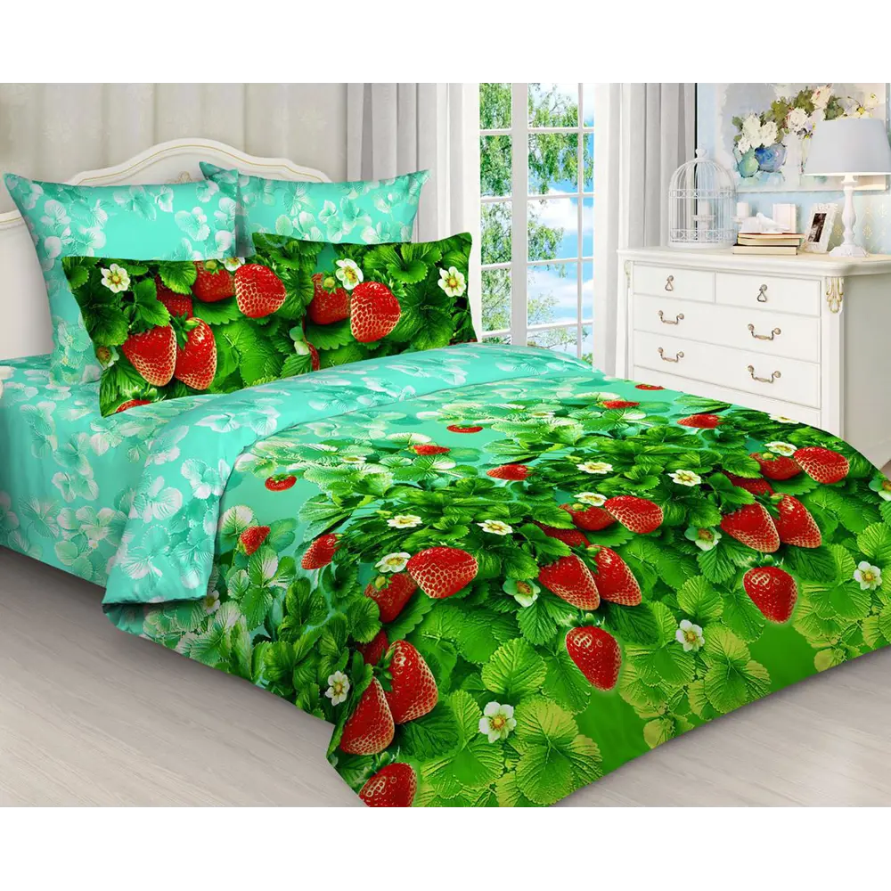 Фото Комплект постельного белья Home Mercury Клубника 20987, двуспальный, бязь, разноцветный Фото Комплект постельного белья Home Mercury Клубника 20987, двуспальный, бязь, разноцветный