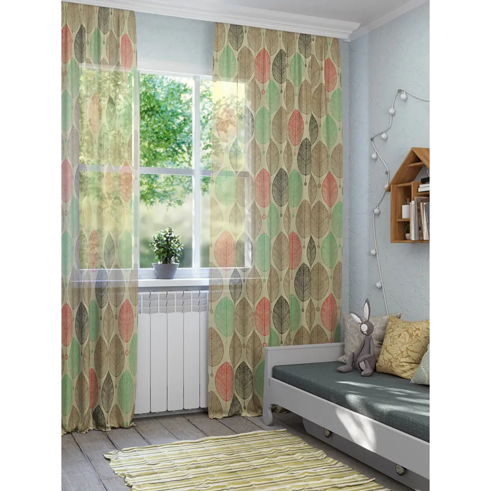Фото Тюль на шторной ленте Homepick Leaves 290x265 см цвет коричневый Фото Тюль на шторной ленте Homepick Leaves 290x265 см цвет коричневый