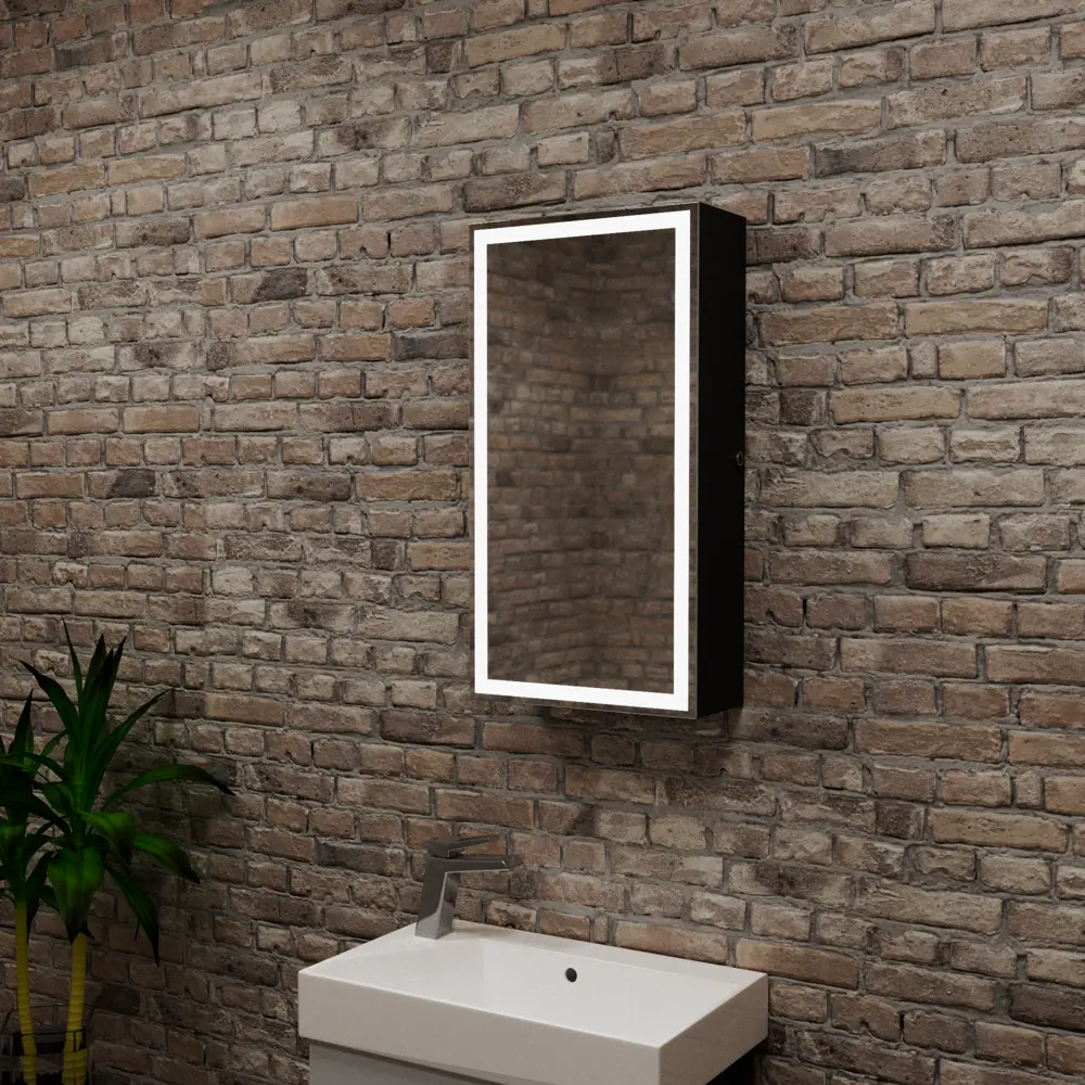 Фото 2 Зеркальный шкаф BAUEDGE Elite 35x65 Black Edition Soft touch LED BR3565R Фото 2 Зеркальный шкаф BAUEDGE Elite 35x65 Black Edition Soft touch LED BR3565R