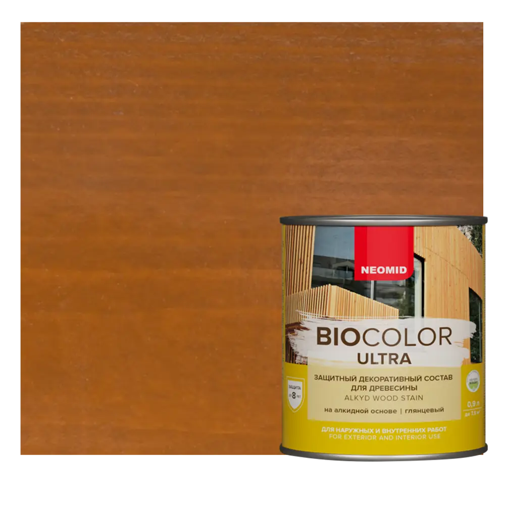 Фото Защитный декоративный состав для дерева NEOMID BIO COLOR ULTRA глянцевый 0.9 л орегон Фото Защитный декоративный состав для дерева NEOMID BIO COLOR ULTRA глянцевый 0.9 л орегон