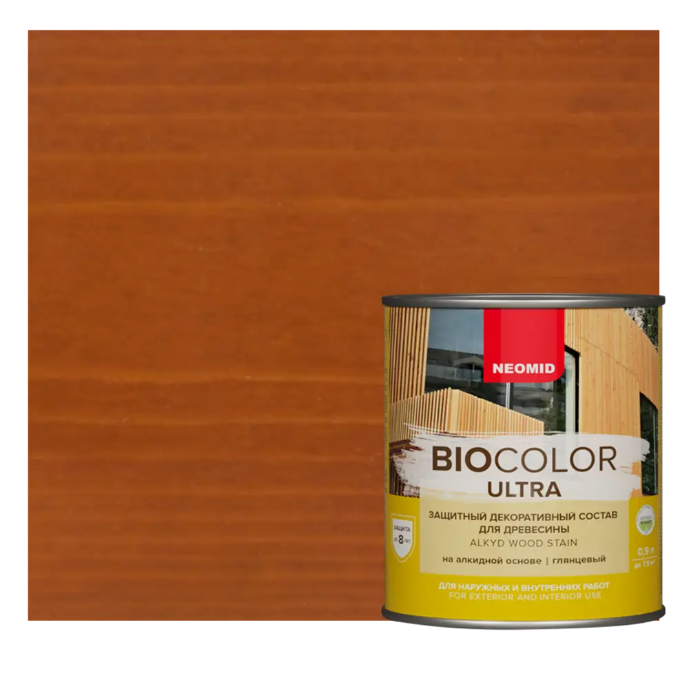 Фото Защитный декоративный состав для дерева NEOMID BIO COLOR ULTRA глянцевый 0.9 л тик Фото Защитный декоративный состав для дерева NEOMID BIO COLOR ULTRA глянцевый 0.9 л тик