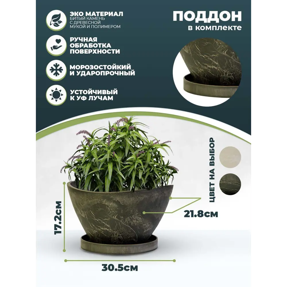 Фото 3 Горшок цветочный H-09YB30-1ду Greenship 30.5 см 4 л пластик серый Фото 3 Горшок цветочный H-09YB30-1ду Greenship 30.5 см 4 л пластик серый