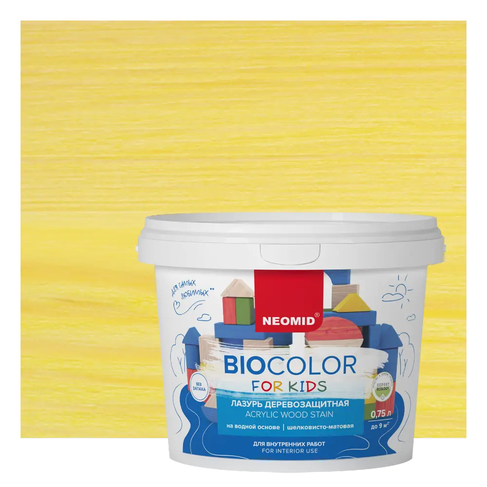 Фото Пропитка древесины NEOMID Н-BCFK-0.75/желт Bio Color For Kids матовая желтый 0.75 л Фото Пропитка древесины NEOMID Н-BCFK-0.75/желт Bio Color For Kids матовая желтый 0.75 л