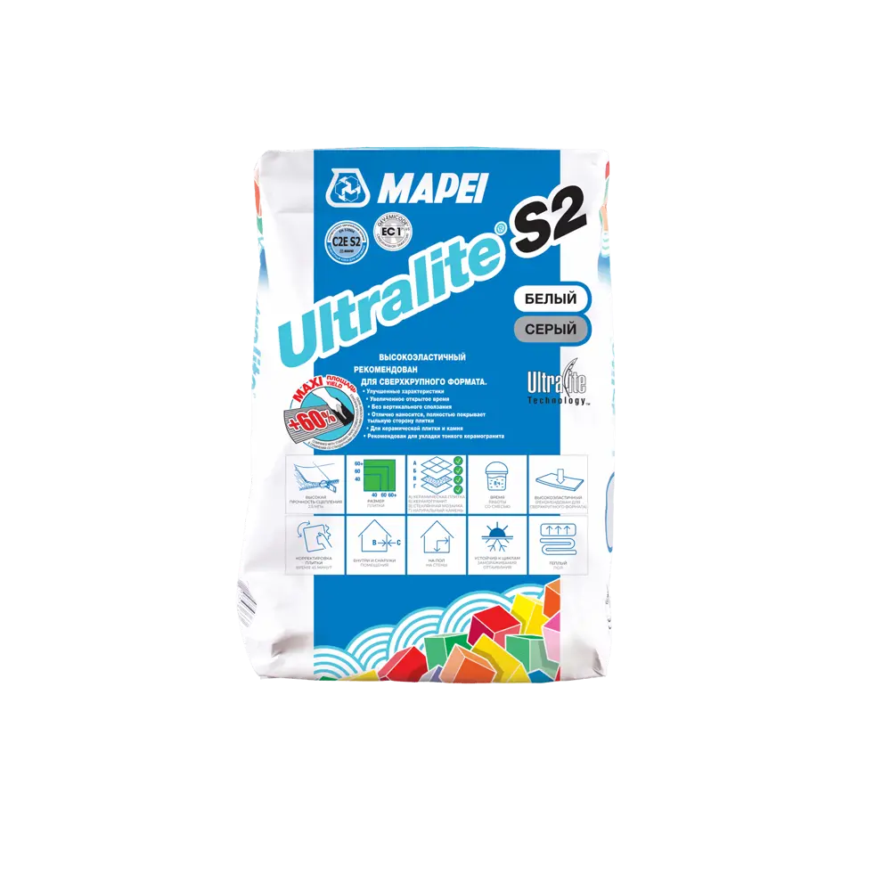 Фото Клей Mapei Ultralite S2 серый 15кг Фото Клей Mapei Ultralite S2 серый 15кг