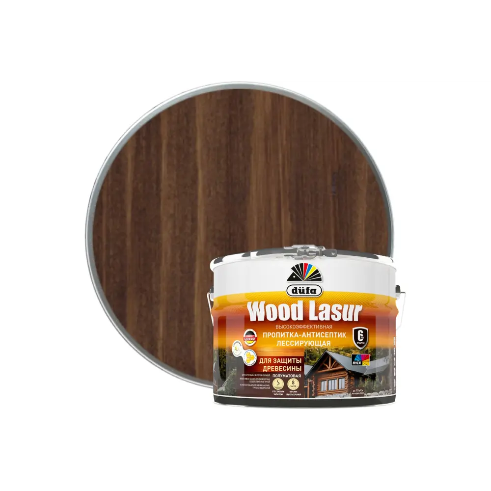 Фото Пропитка для защиты древесины Dufa Wood Lasur орех 9 л Фото Пропитка для защиты древесины Dufa Wood Lasur орех 9 л