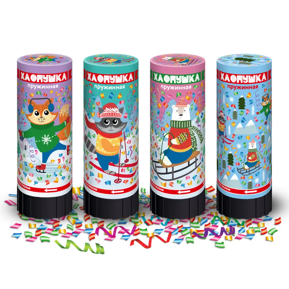 Фото Хлопушка пружинная Partymania Зверята 11 см Фото Хлопушка пружинная Partymania Зверята 11 см