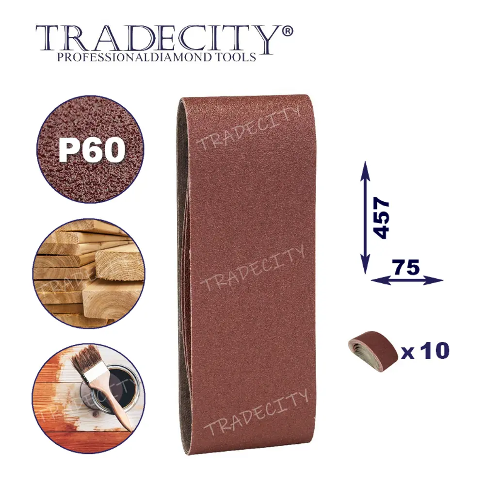 Фото Лента шлифовальная Tradecity P60 457x75 мм, 10 шт. Фото Лента шлифовальная Tradecity P60 457x75 мм, 10 шт.