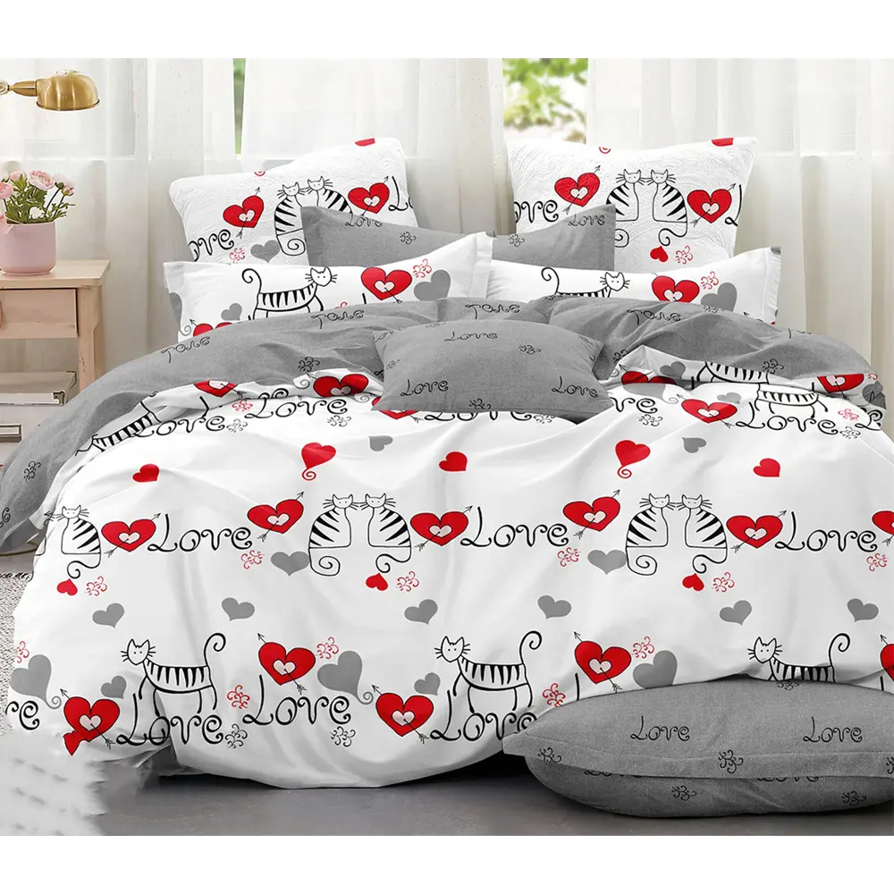 Фото Комплект постельного белья Home Mercury Влюбленные коты 24426, семейный, поплин, разноцветный Фото Комплект постельного белья Home Mercury Влюбленные коты 24426, семейный, поплин, разноцветный