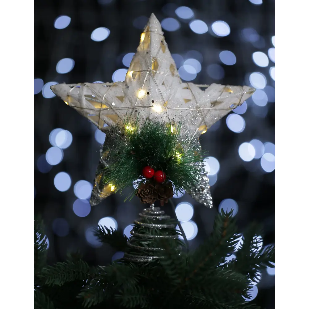 Фото Верхушка на елку Merry green DX227-WH/SI-02 Звезда с диодами h 25 см серый/серебристый Фото Верхушка на елку Merry green DX227-WH/SI-02 Звезда с диодами h 25 см серый/серебристый