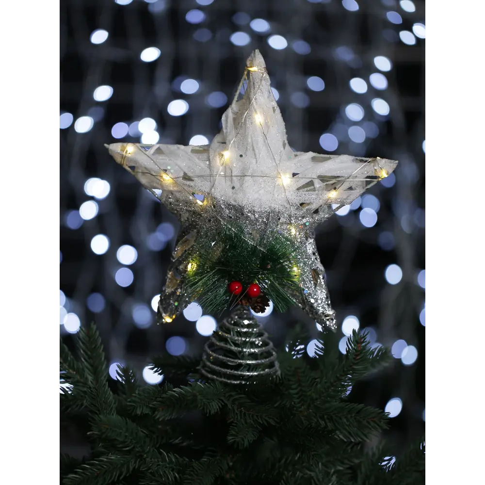Фото Верхушка на елку Merry green DX227-WH/SI-01 Звезда с диодами h 30 см серый/серебристый Фото Верхушка на елку Merry green DX227-WH/SI-01 Звезда с диодами h 30 см серый/серебристый