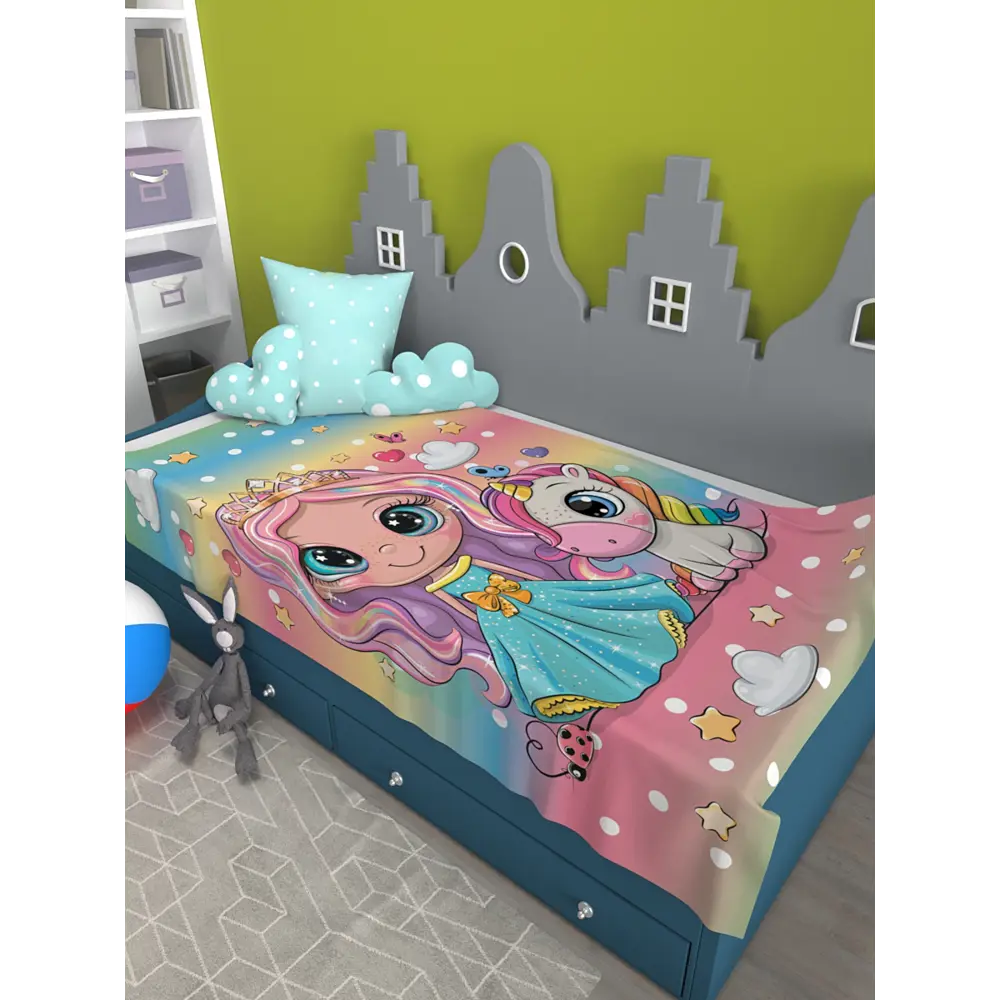 Фото Плед Homepick из флиса с принтом PrincessUnicornRaduga 28475, 140x200 см Фото Плед Homepick из флиса с принтом PrincessUnicornRaduga 28475, 140x200 см