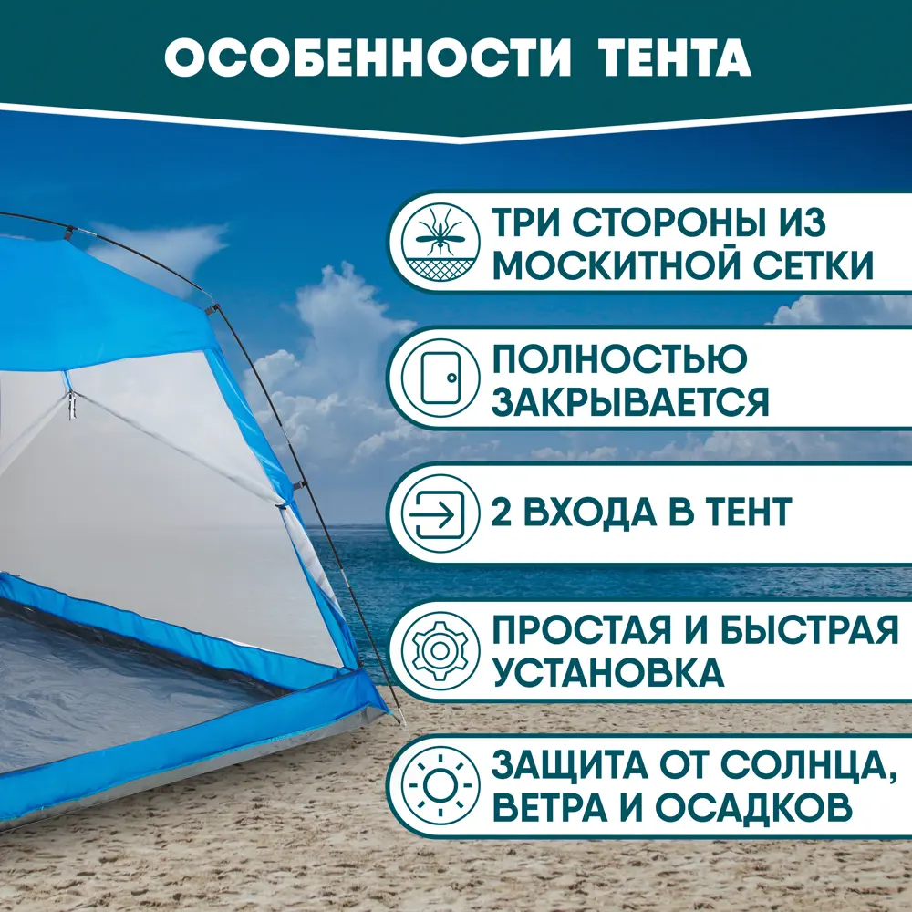 Фото 4 Тент пляжный Jungle Camp 70862 Malibu Beach синий/серый Фото 4 Тент пляжный Jungle Camp 70862 Malibu Beach синий/серый