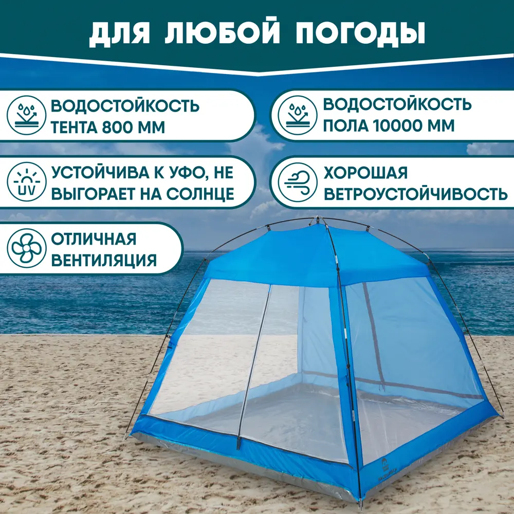 Фото 5 Тент пляжный Jungle Camp 70862 Malibu Beach синий/серый Фото 5 Тент пляжный Jungle Camp 70862 Malibu Beach синий/серый