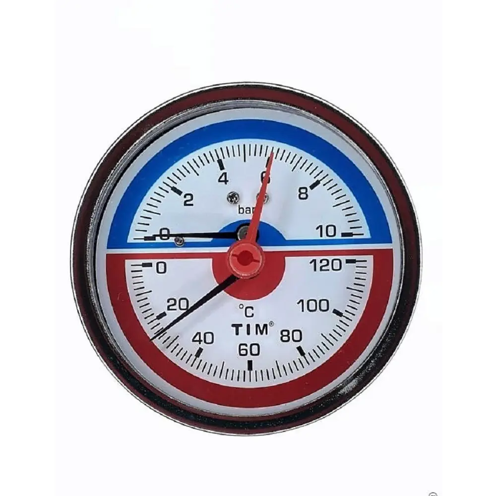Фото Термоманометр аксиальный TIM Y-80T-10bar 1/2" 10 бар