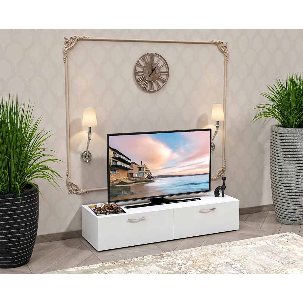 Фото 2 Тумба под телевизор Estente Enrique-2.5.44.16.12mk12 117x24x37 см ЛДСП цвет белый матовый Фото 2 Тумба под телевизор Estente Enrique-2.5.44.16.12mk12 117x24x37 см ЛДСП цвет белый матовый