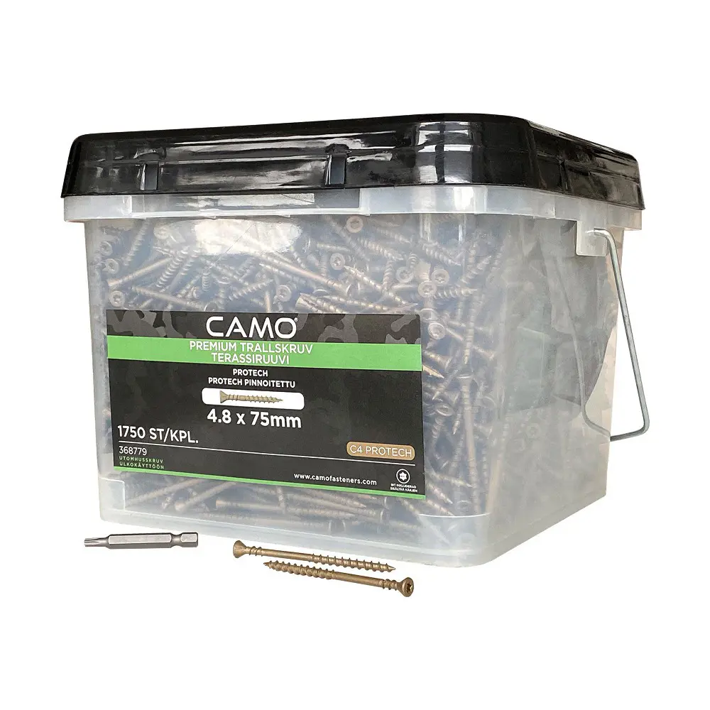 Фото Саморезы Camo Premium decking screw protech 75x4.8 мм C4 T25 1750 шт для монтажа террас и фасадов Фото Саморезы Camo Premium decking screw protech 75x4.8 мм C4 T25 1750 шт для монтажа террас и фасадов