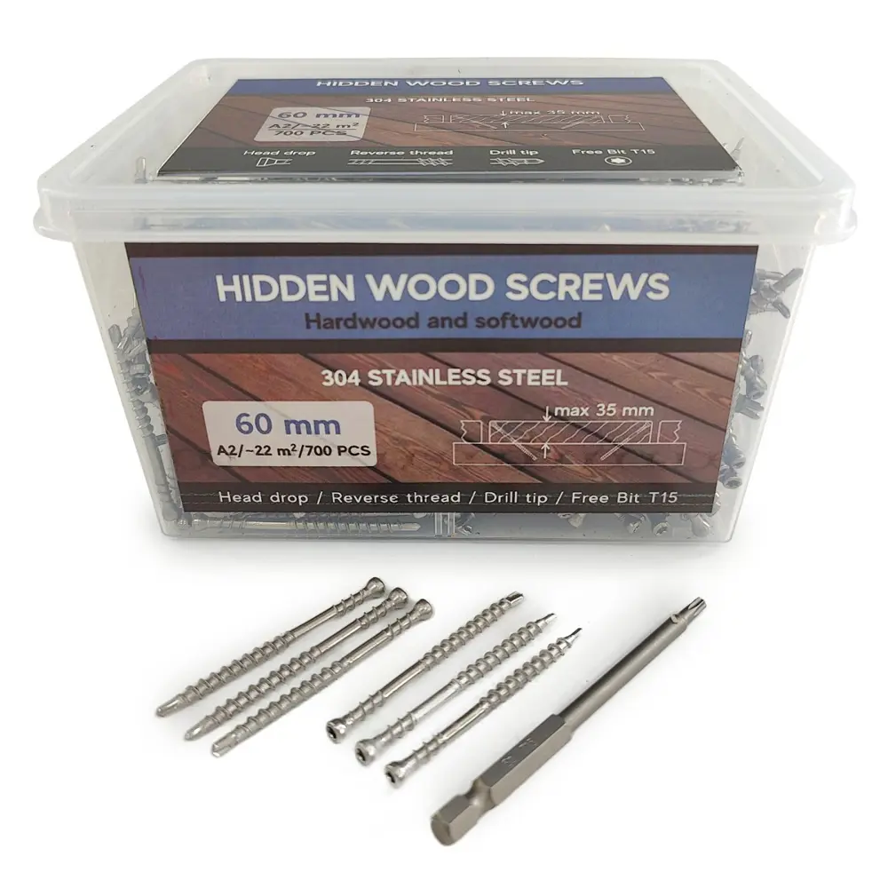 Фото 3 Саморезы универсальные Hidden Wood Screws Marksman A2 60 мм для скрытого монтажа террас и фасадов 700 шт Фото 3 Саморезы универсальные Hidden Wood Screws Marksman A2 60 мм для скрытого монтажа террас и фасадов 700 шт