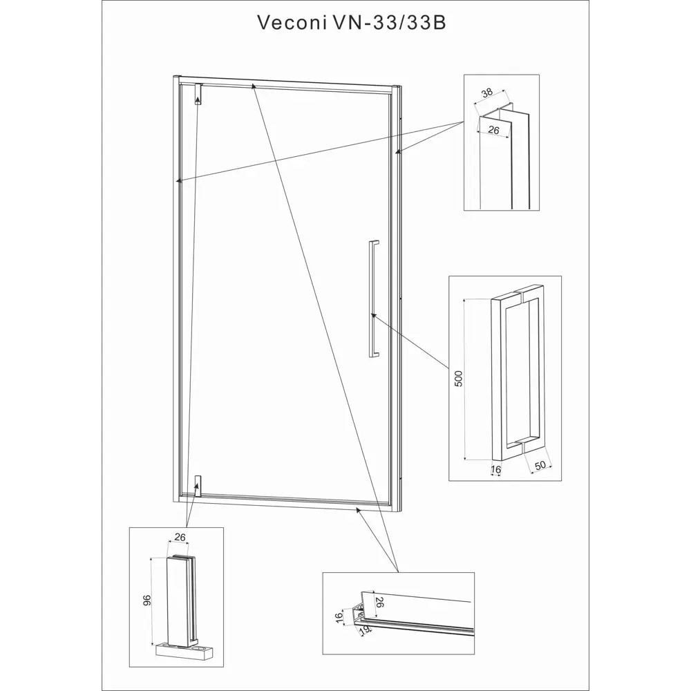 Фото 4 Душевая дверь Veconi VN33B-70-01-C7 70см эффект стекла прозрачный распашной Фото 4 Душевая дверь Veconi VN33B-70-01-C7 70см эффект стекла прозрачный распашной