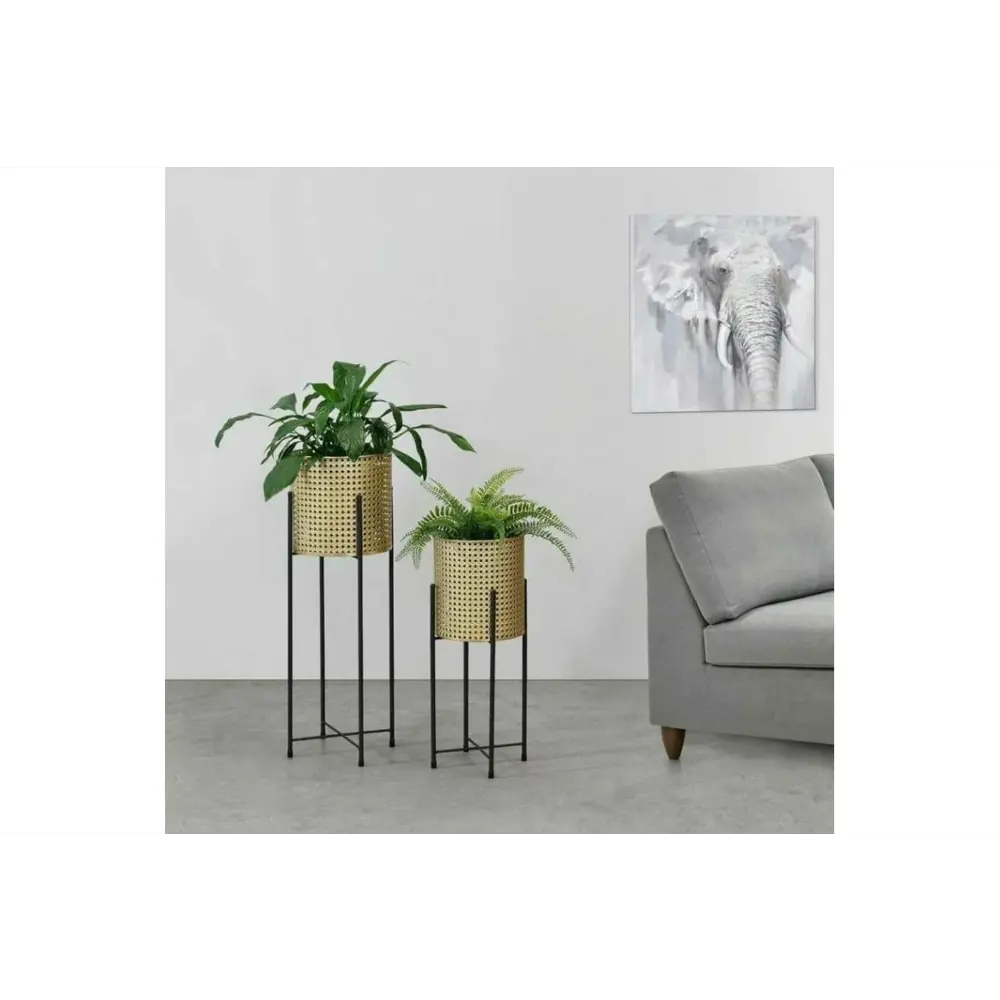 Фото Подставка для цветочного горшка Homium Flower duet loft 27 см x 27 см x 58 см металл жёлтый/золотой 2 шт