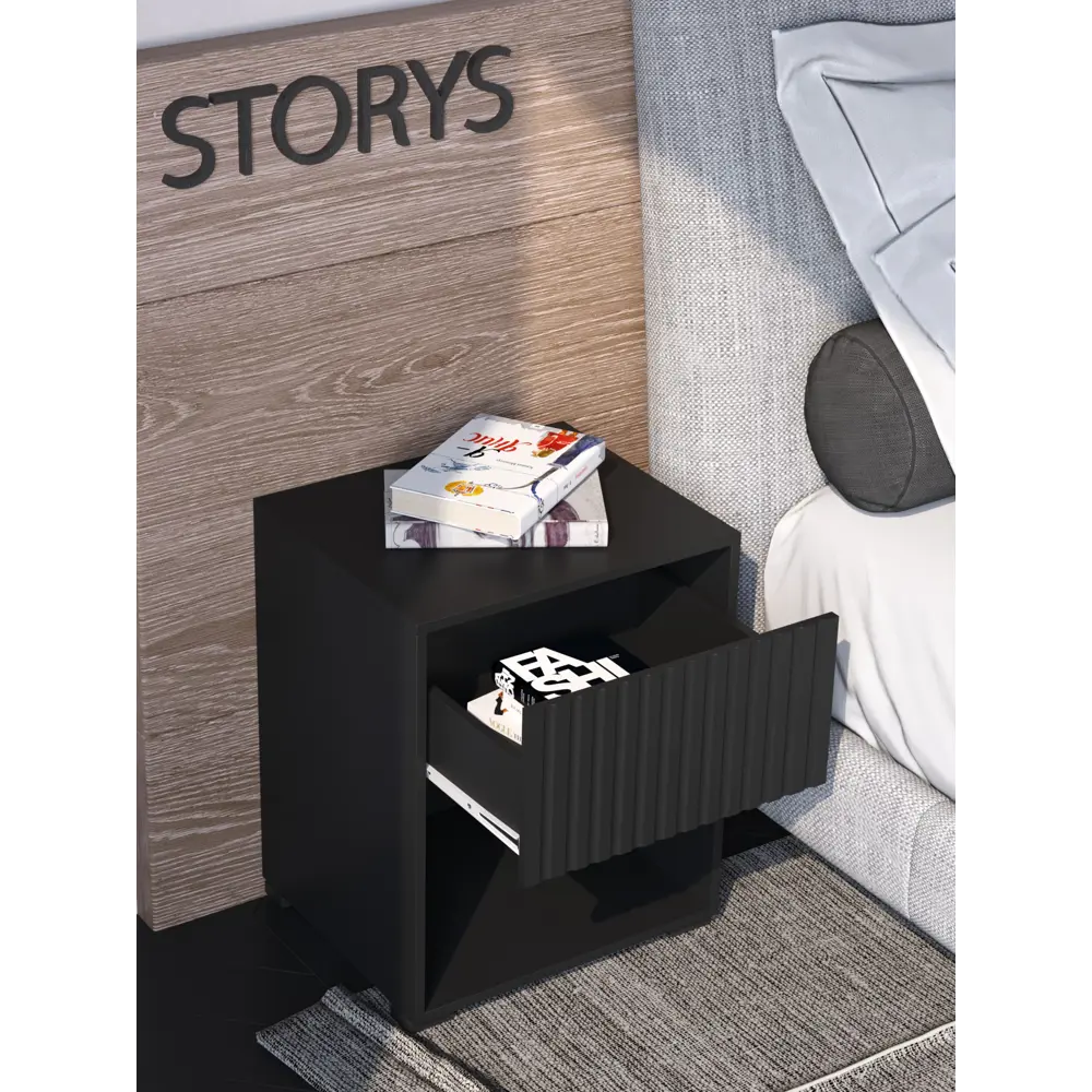 Фото 2 Тумба прикроватная Storys Линда 50x48x33 см 2 ящика ЛДСП цвет черный Фото 2 Тумба прикроватная Storys Линда 50x48x33 см 2 ящика ЛДСП цвет черный