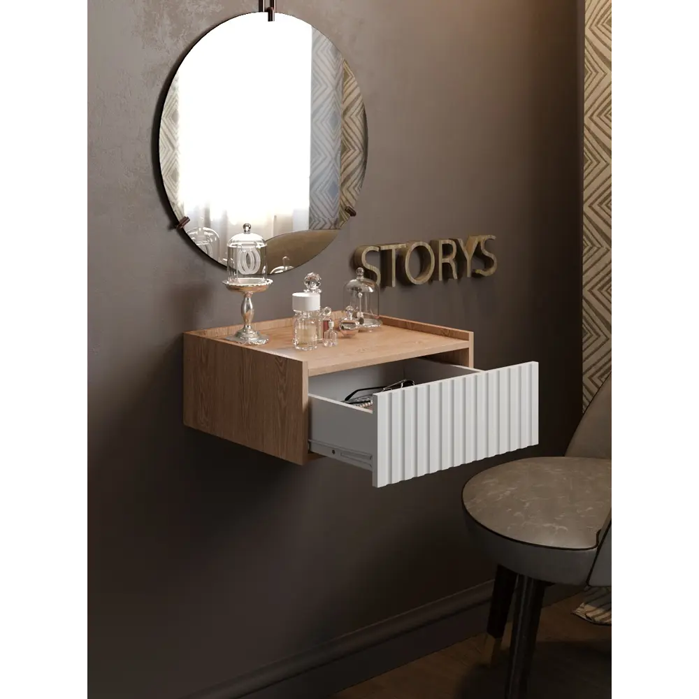 Фото 2 Консоль с бортиком Storys Сити 50x18x34 см 1 ящик ЛДСП цвет белый/дуб сонома Фото 2 Консоль с бортиком Storys Сити 50x18x34 см 1 ящик ЛДСП цвет белый/дуб сонома