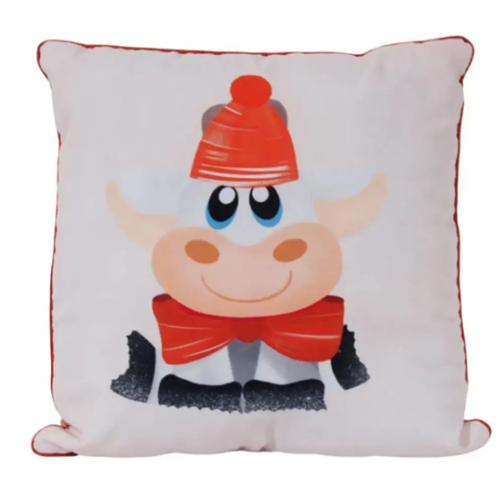 Фото Декоративная подушка Славянский текстиль New Year 5010918/bull, 38x38 см цвет белый, оранжевый Фото Декоративная подушка Славянский текстиль New Year 5010918/bull, 38x38 см цвет белый, оранжевый