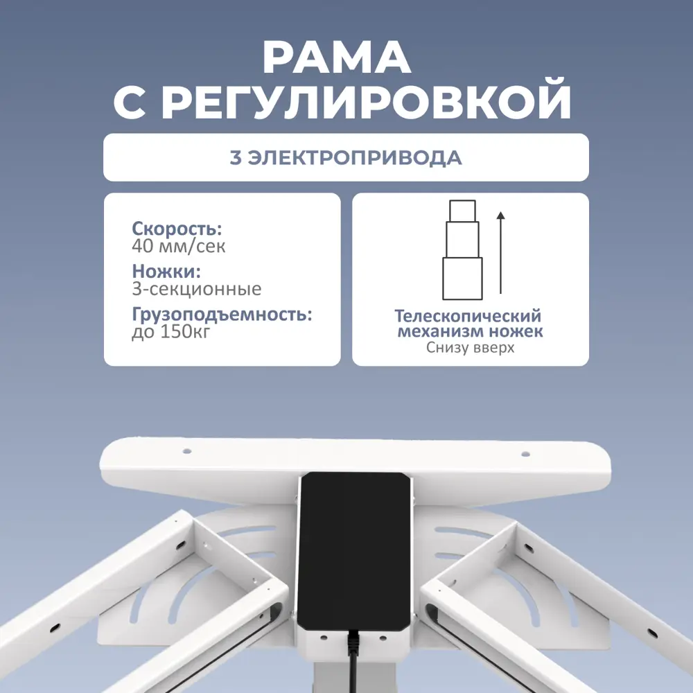Фото 2 Подстолье для письменного стола с электроприводом PROtect 3A3 60-125 см металл цвет белый Фото 2 Подстолье для письменного стола с электроприводом PROtect 3A3 60-125 см металл цвет белый