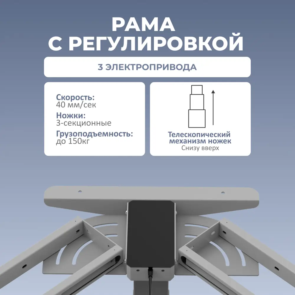 Фото 2 Подстолье для письменного стола с электроприводом PROtect 3A3 60-125 см металл цвет серый Фото 2 Подстолье для письменного стола с электроприводом PROtect 3A3 60-125 см металл цвет серый