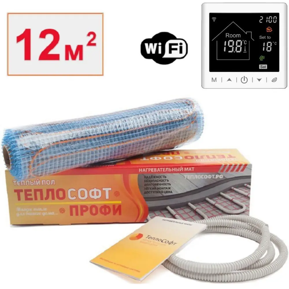 Фото Нагревательный мат для теплого пола Теплософт Профи 12 м² 1800 Вт с Wi Fi терморегулятором Фото Нагревательный мат для теплого пола Теплософт Профи 12 м² 1800 Вт с Wi Fi терморегулятором