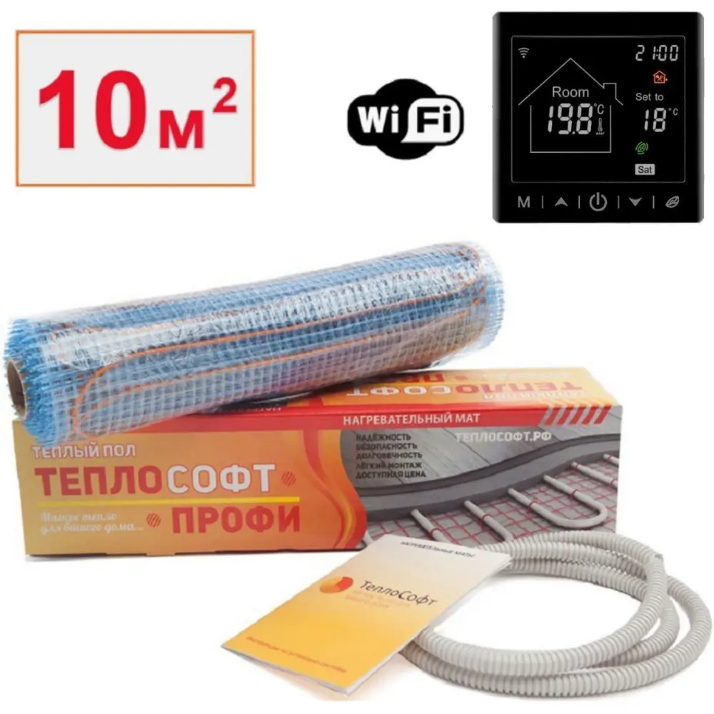 Фото Нагревательный мат для теплого пола Теплософт Профи 10 м² 1500 Вт с Wi Fi терморегулятором цвет черный Фото Нагревательный мат для теплого пола Теплософт Профи 10 м² 1500 Вт с Wi Fi терморегулятором цвет черный