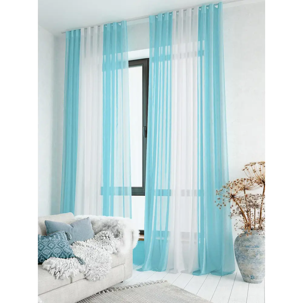 Фото Тюль на ленте At Home Лаури 300x240 см вуаль цвет бирюзовый AA206689-240
