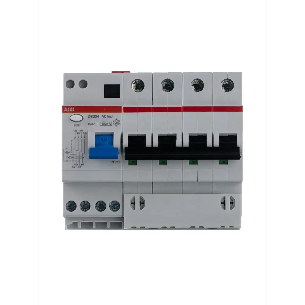 Фото 3 Дифференциальный переключатель ABB четырехполюсный 6 модулей C 20А 30мА тип AC 6кА DS204 Фото 3 Дифференциальный переключатель ABB четырехполюсный 6 модулей C 20А 30мА тип AC 6кА DS204