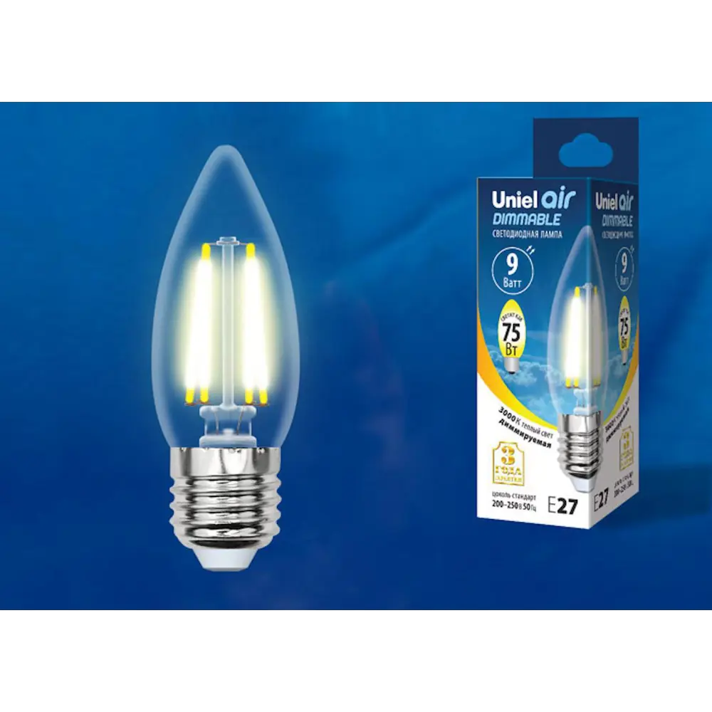 Фото Светодиодная лампочка Uniel LED-C35-9W AIR DIMMABLE UL-00005187 Фото Светодиодная лампочка Uniel LED-C35-9W AIR DIMMABLE UL-00005187