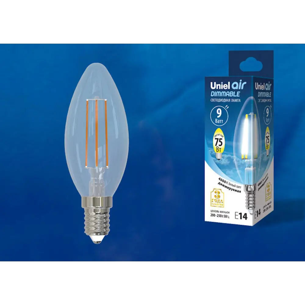 Фото Светодиодная лампочка Uniel LED-C35-9W AIR DIMMABLE UL-00005186 Фото Светодиодная лампочка Uniel LED-C35-9W AIR DIMMABLE UL-00005186