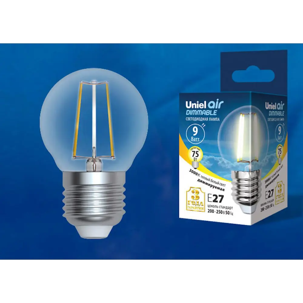 Фото Светодиодная лампочка Uniel LED-G45-9W AIR DIMMABLE UL-00005193 Фото Светодиодная лампочка Uniel LED-G45-9W AIR DIMMABLE UL-00005193
