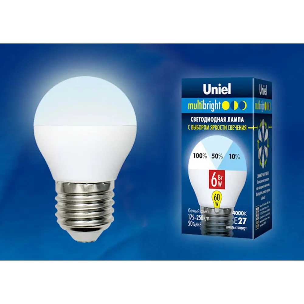 Фото Светодиодная лампочка Uniel LED-G45-6W Multibright UL-00002378 Фото Светодиодная лампочка Uniel LED-G45-6W Multibright UL-00002378