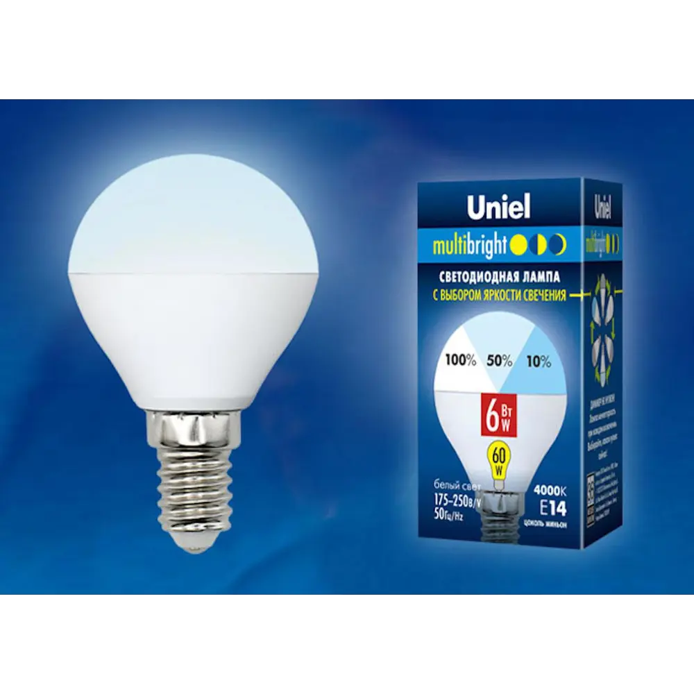 Фото Светодиодная лампочка Uniel LED-G45-6W Multibright UL-00002376 Фото Светодиодная лампочка Uniel LED-G45-6W Multibright UL-00002376