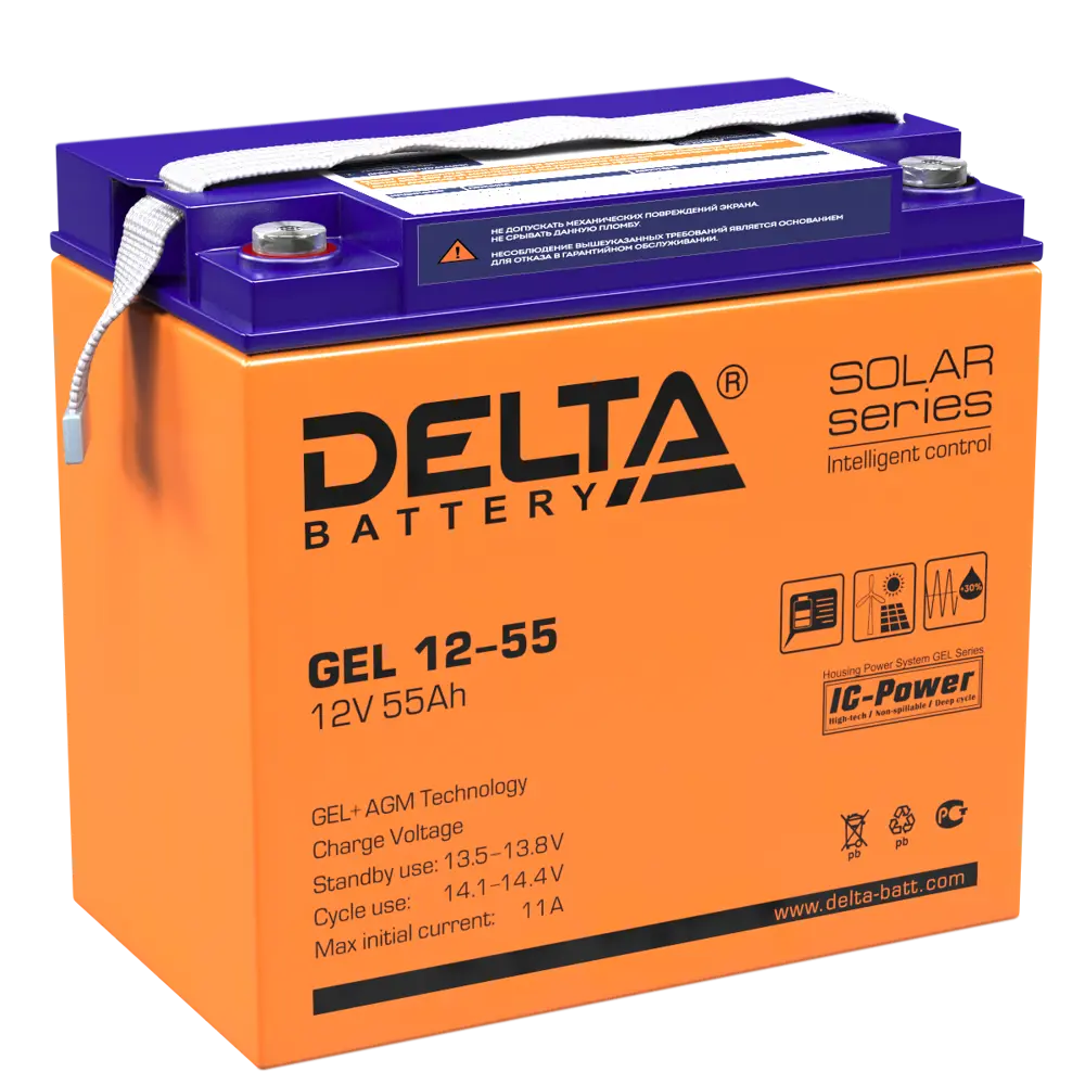 Фото Аккумулятор для ИБП Delta GEL 12-55 Фото Аккумулятор для ИБП Delta GEL 12-55