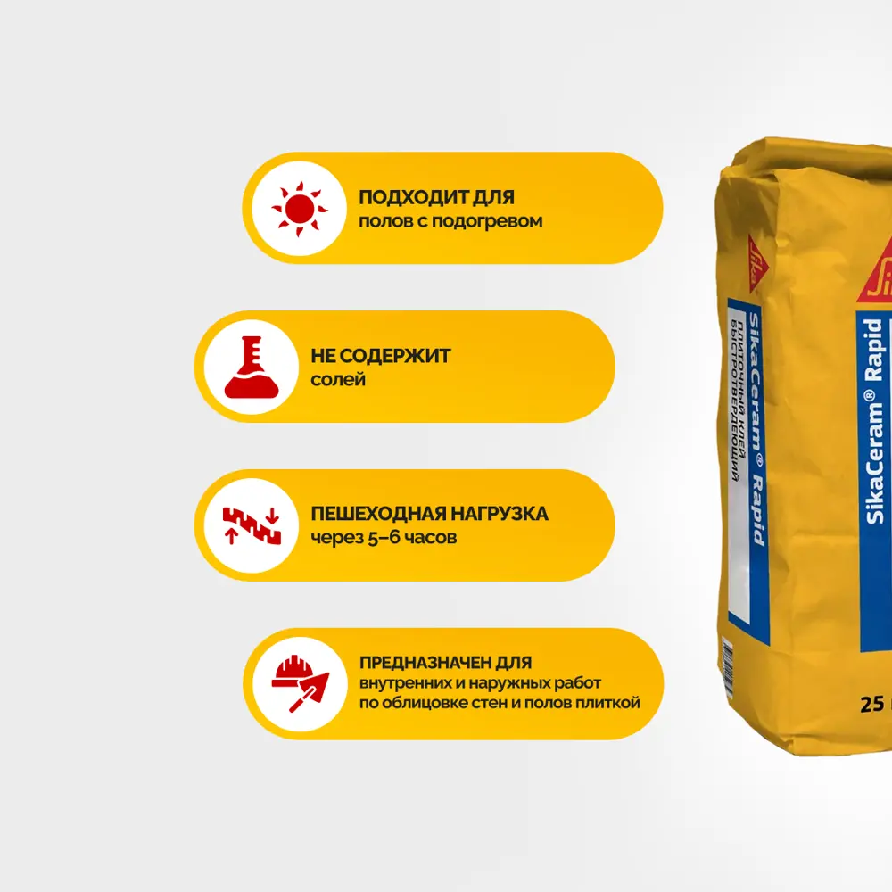 Фото 2 Клей для керамической плитки Sika SikaCeram® Rapid 25кг Фото 2 Клей для керамической плитки Sika SikaCeram® Rapid 25кг