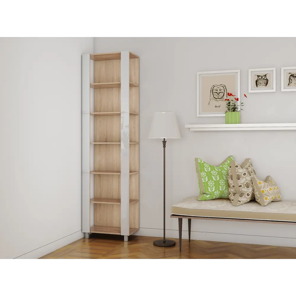 Фото 2 Стеллаж деревянный Мебельная компания Е1 UGLTERSb60 240 S 35x240x60 см нагрузка до 25 кг ЛДСП/белое стекло цвет сонома Фото 2 Стеллаж деревянный Мебельная компания Е1 UGLTERSb60 240 S 35x240x60 см нагрузка до 25 кг ЛДСП/белое стекло цвет сонома