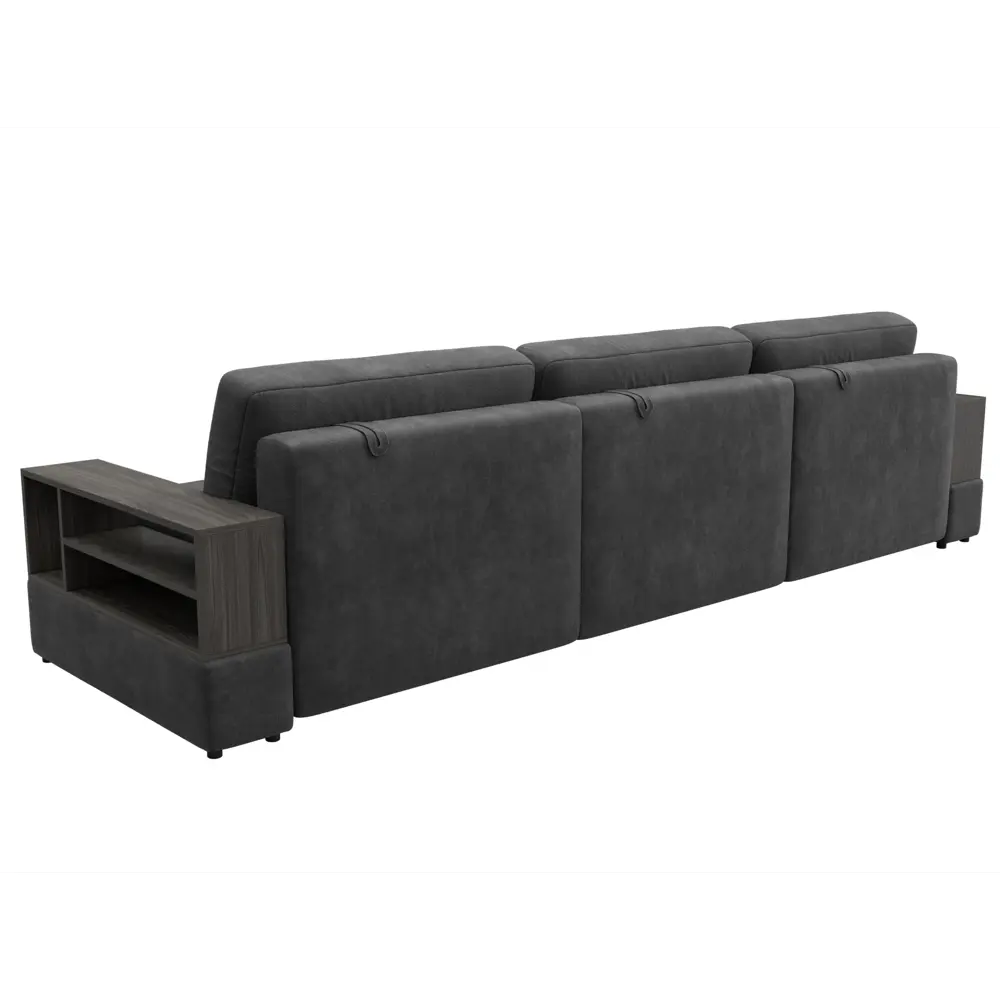 Фото 5 Диван раскладной Лига диванов Диван прямой с 2 полками Лига-055 НПБ Лонг 344x92x108 см велюр цвет brut 16 темно-серый