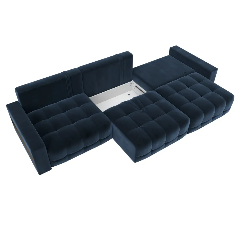 Фото 7 Диван прямой с полками Лига-053 НПБ Лонг Лига диванов 128924 331x90x105 см велюр цвет tower 13 синий