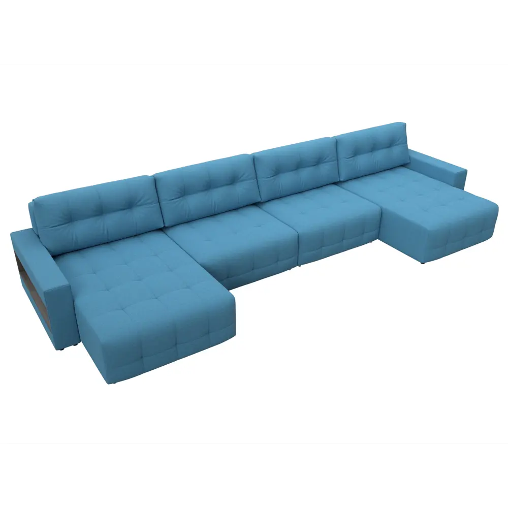 Фото 6 Диван П-образный с полками Лига-053 НПБ Лонг Лига диванов 128979 428x90x160 см рогожка цвет амур 10 голубой