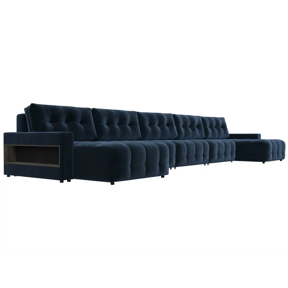 Фото 3 Диван П-образный с полками Лига-053 НПБ МегаЛонг Лига диванов 129016 525x90x160 см велюр цвет tower 13 синий