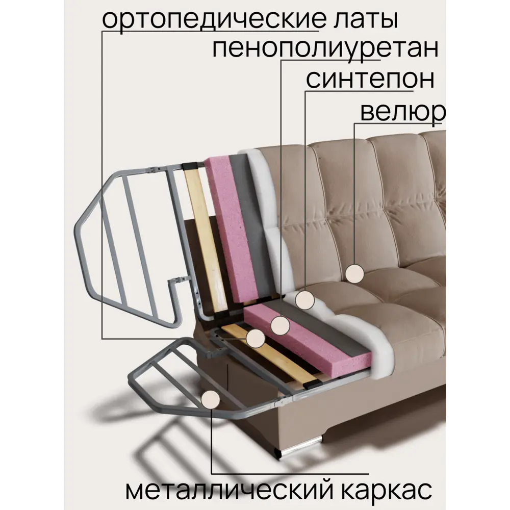 Фото Диван раскладной Золотое руно 205x100x100 см велюр цвет тёмно-синий