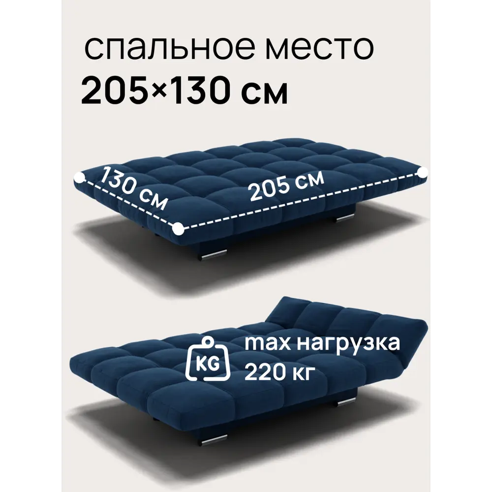Фото 8 Диван раскладной Золотое руно 205x100x100 см велюр цвет тёмно-синий