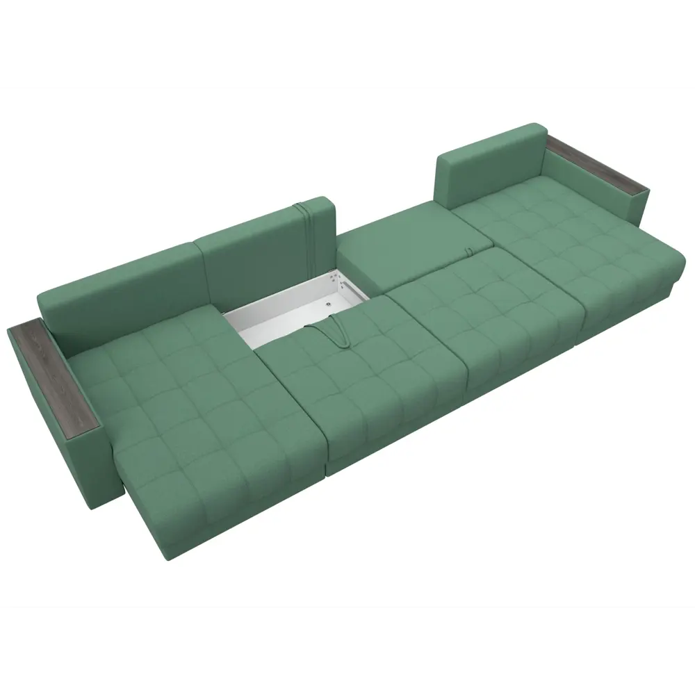 Фото 8 Диван П-образный с декором Лига-049 НПБ Лонг Лига диванов 128556 428x90x158 см рогожка цвет амур 11 зеленый