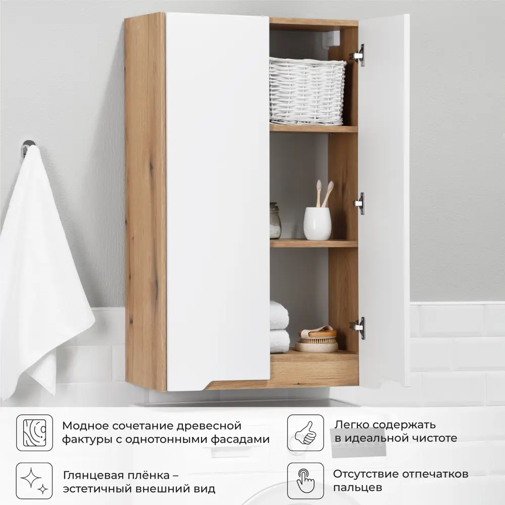 Фото 5 Пенал для ванной подвесной Итана Nill 60 60x30x100 белый глянец Фото 5 Пенал для ванной подвесной Итана Nill 60 60x30x100 белый глянец