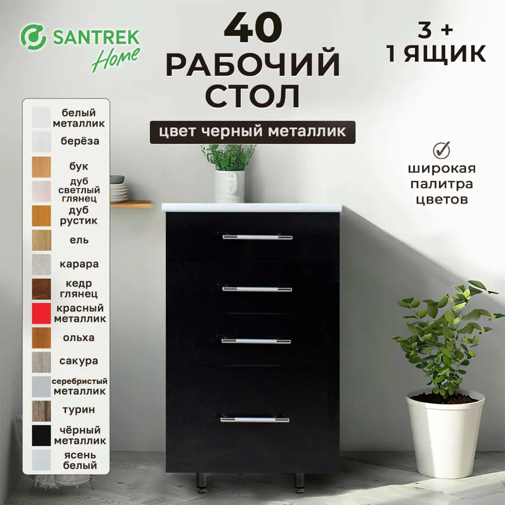 Фото Напольный шкаф Santrek 4 ящика 40x80x44 см МДФ цвет черный Фото Напольный шкаф Santrek 4 ящика 40x80x44 см МДФ цвет черный