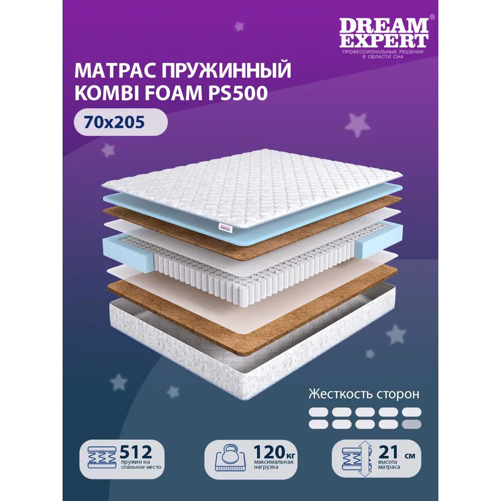 Фото Матрас независимый пружинный блок Dreamexpert Kombi Foam PS500 DEXDE7622204, 70x205 см Фото Матрас независимый пружинный блок Dreamexpert Kombi Foam PS500 DEXDE7622204, 70x205 см